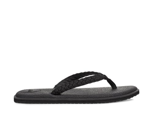 Tong Sanuk Yoga Braid Cuir Femme - Noir LQZTJD965